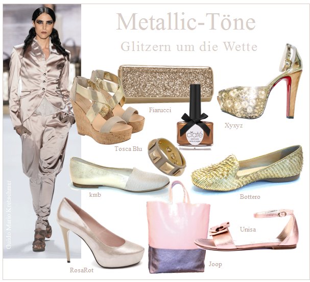 Schuhe in Gold, Silber, Bronze und farbigen Metallic-Tönen sind angesagt